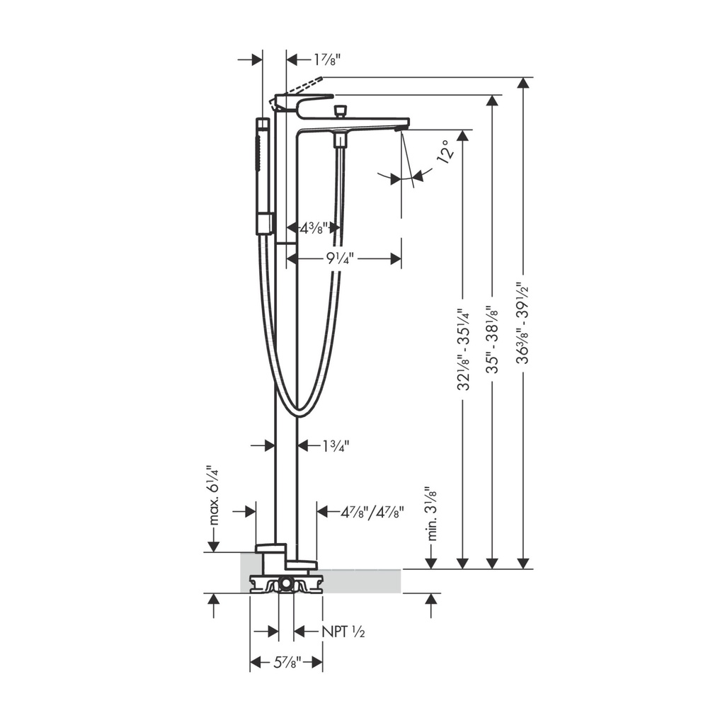 Hansgrohe 32532141 Metropol Freestanding Tub Filler Trim with Lever Handle and 1.75 GPM Handshower Brushed Bronze