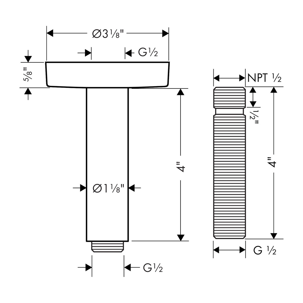 Hansgrohe 27393341 Extension Pipe For Ceiling Mount, 4"