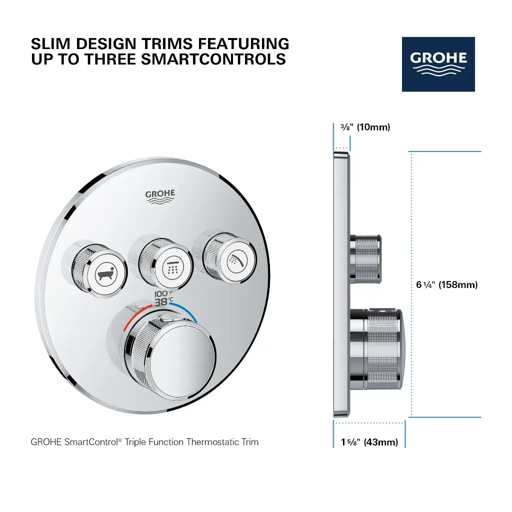 Grohe 291382430 Grohtherm Smartcontrol Triple Function Thermostatic Trim Matte Black