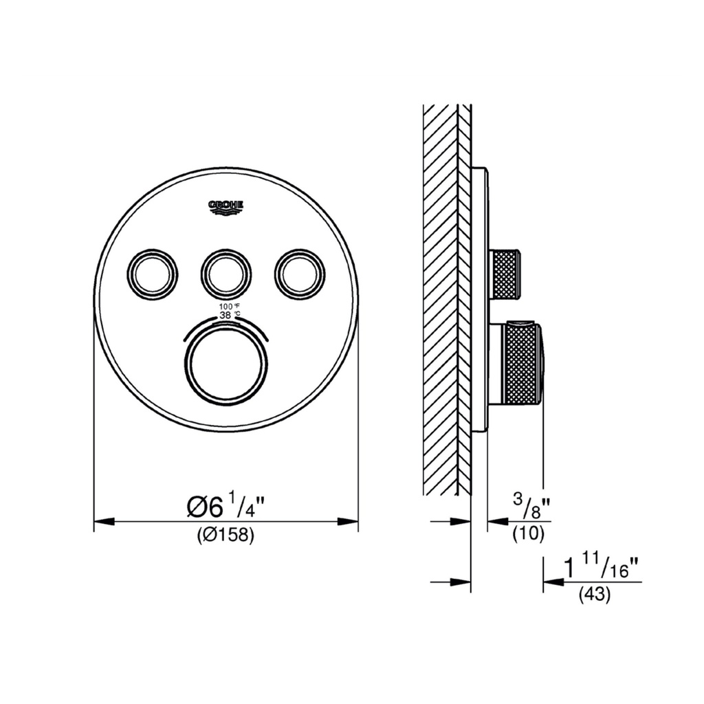 Grohe 291382430 Grohtherm Smartcontrol Triple Function Thermostatic Trim Matte Black