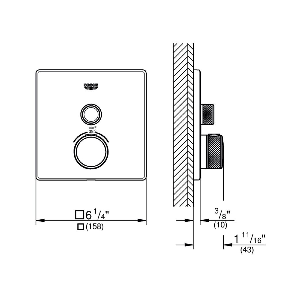 Grohe 291402430 Single Function Thermostatic Valve Trim Matte Black