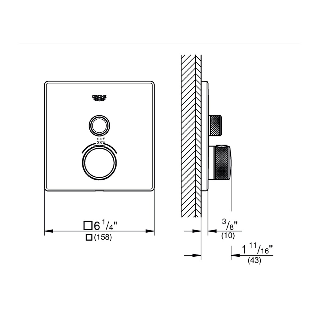 Grohe 29140A00 Single Function Thermostatic Valve Trim Hard Graphite