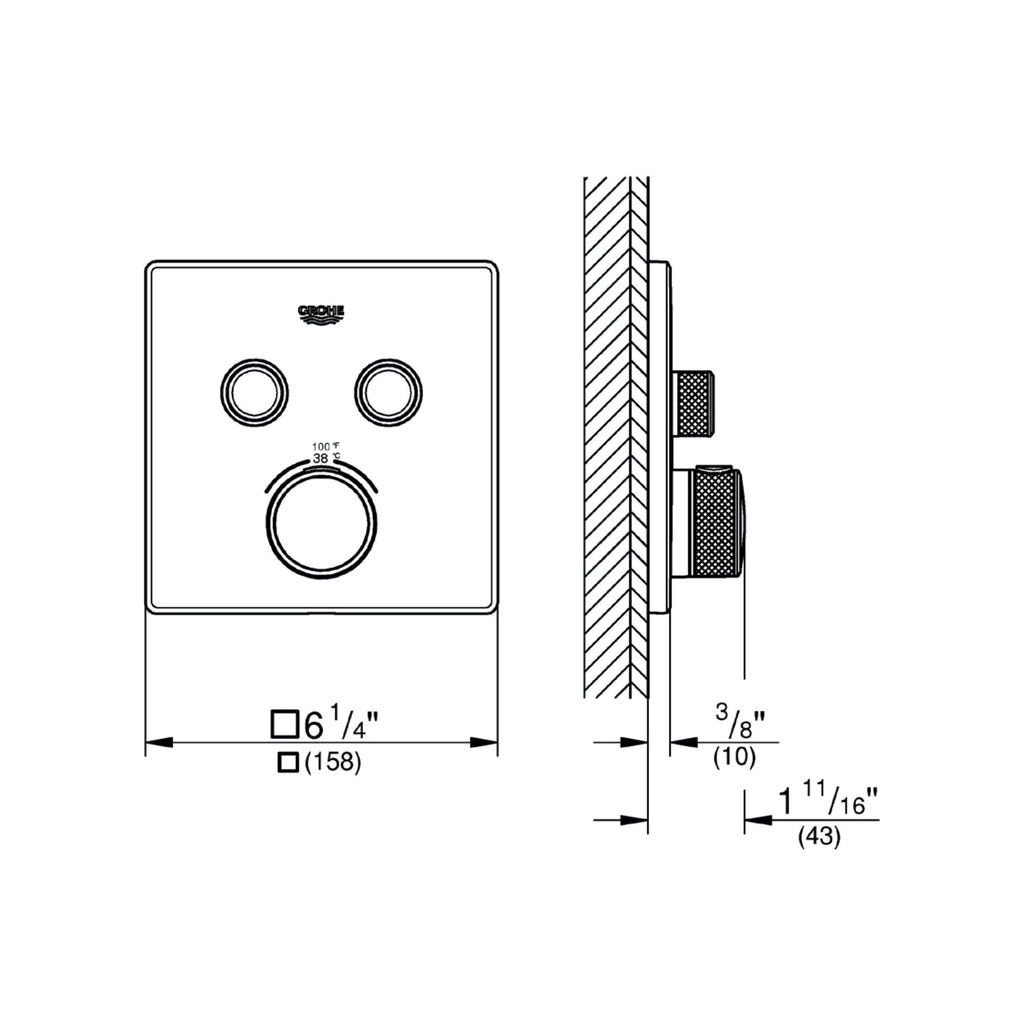 Grohe 291412430 Dual Function Thermostatic Valve Trim Matte Black