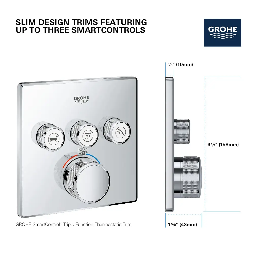 Grohe 291422430 Triple Function Thermostatic Valve Trim Matte Black