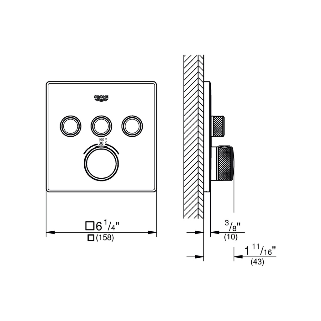 Grohe 291422430 Triple Function Thermostatic Valve Trim Matte Black