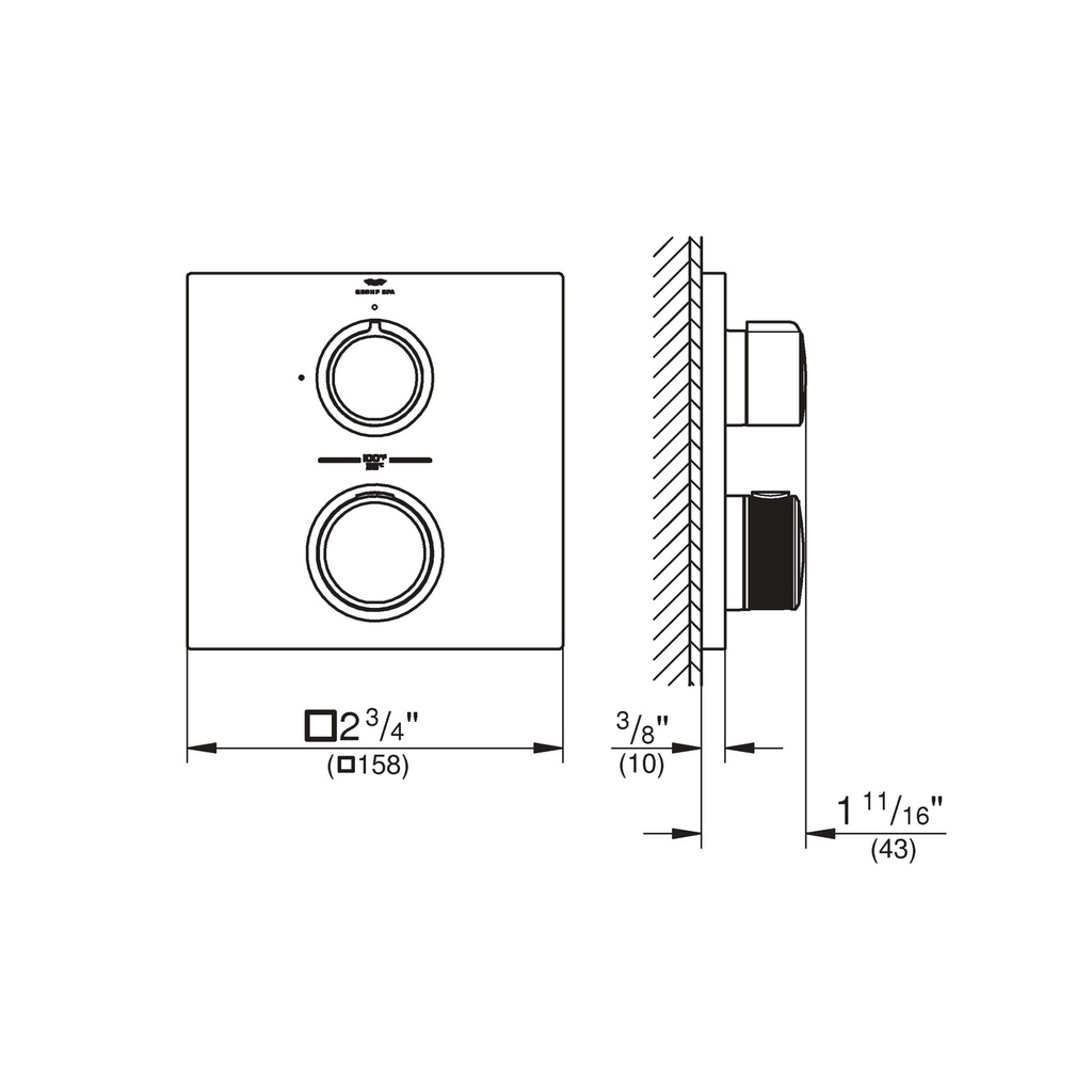 Grohe 291772431 Single Function 2-Handle Thermostatic Valve Trim Matte Black