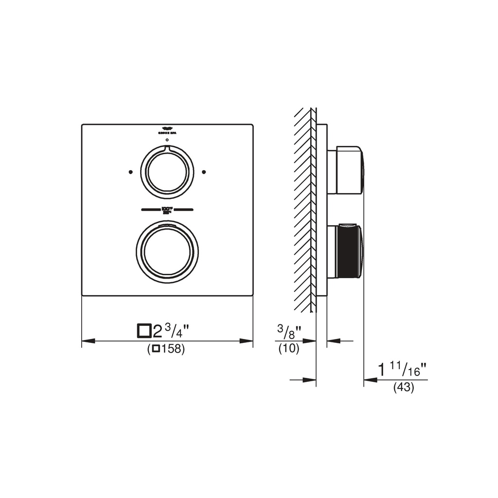 Grohe 29178Gn1 Dual Function 2-Handle Thermostatic Valve Trim Brushed Cool Sunrise
