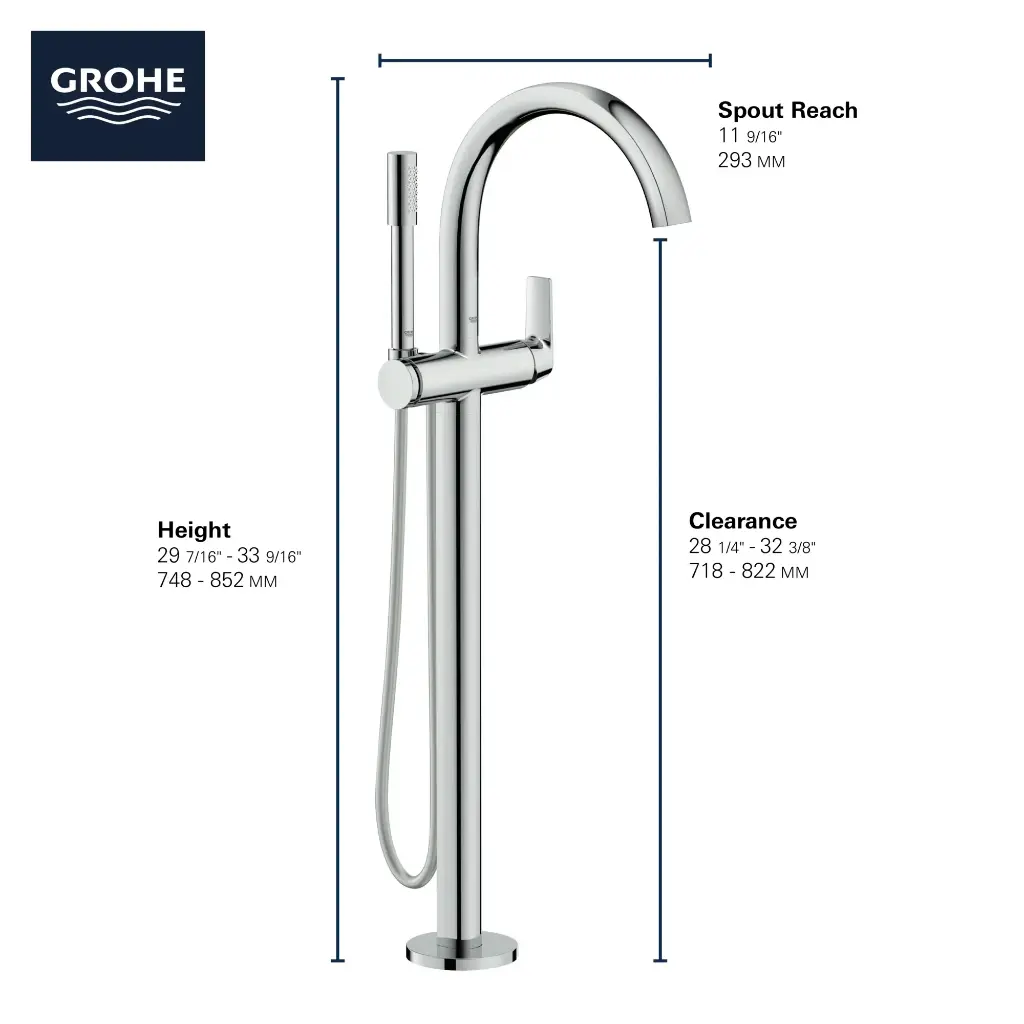Grohe 293022430 Defined Single-Handle Freestanding Tub Faucet With 6.6 L/Min (1.75 Gpm) Hand Shower Matte Black