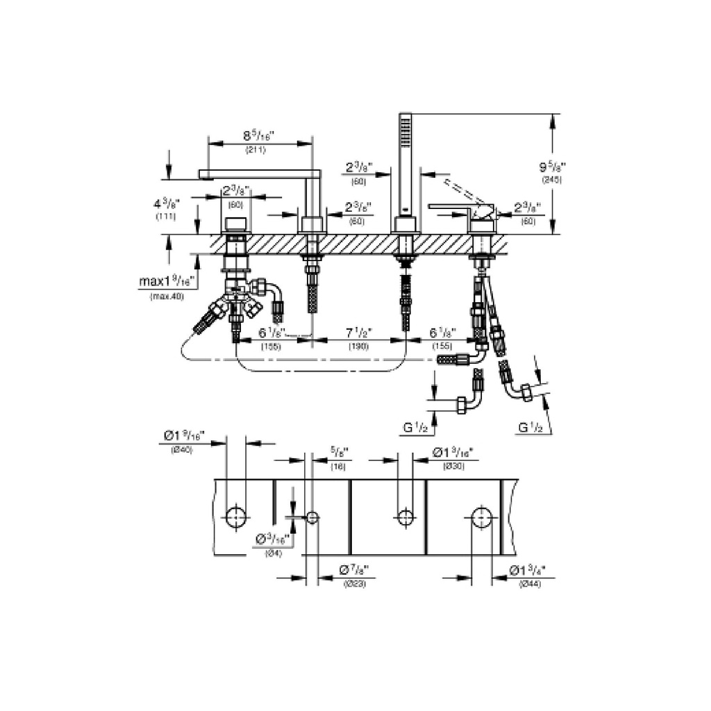 Grohe 29307En3 Plus 4-Hole Roman Tub Filler Brushed Nickel