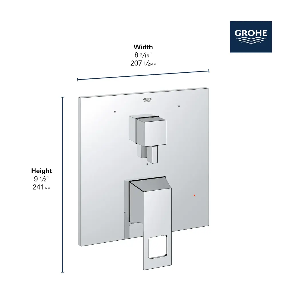 Grohe 294262430 Eurocube Pressure Balance Valve Trim With 3-Way Diverter With Cartridge Matte Black