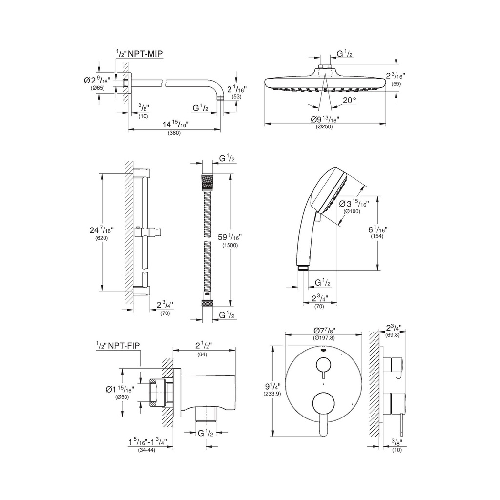 Grohe 29428000 Cosmo PBV Rain Shwr Set 1.75Gpm Us Chrome