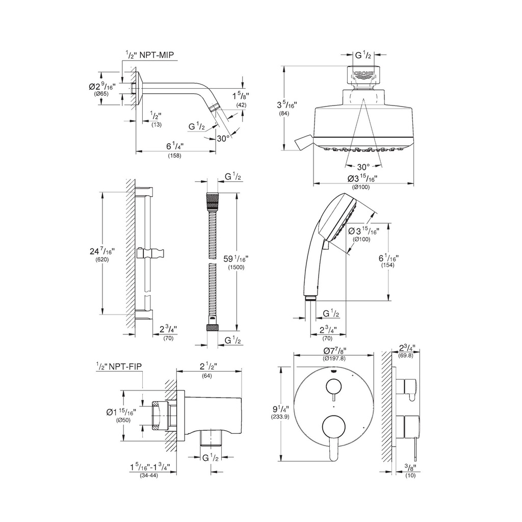 Grohe 29429EN0 Cosmo PBV Shwr Set 1.75Gpm Us Brushed Nickel
