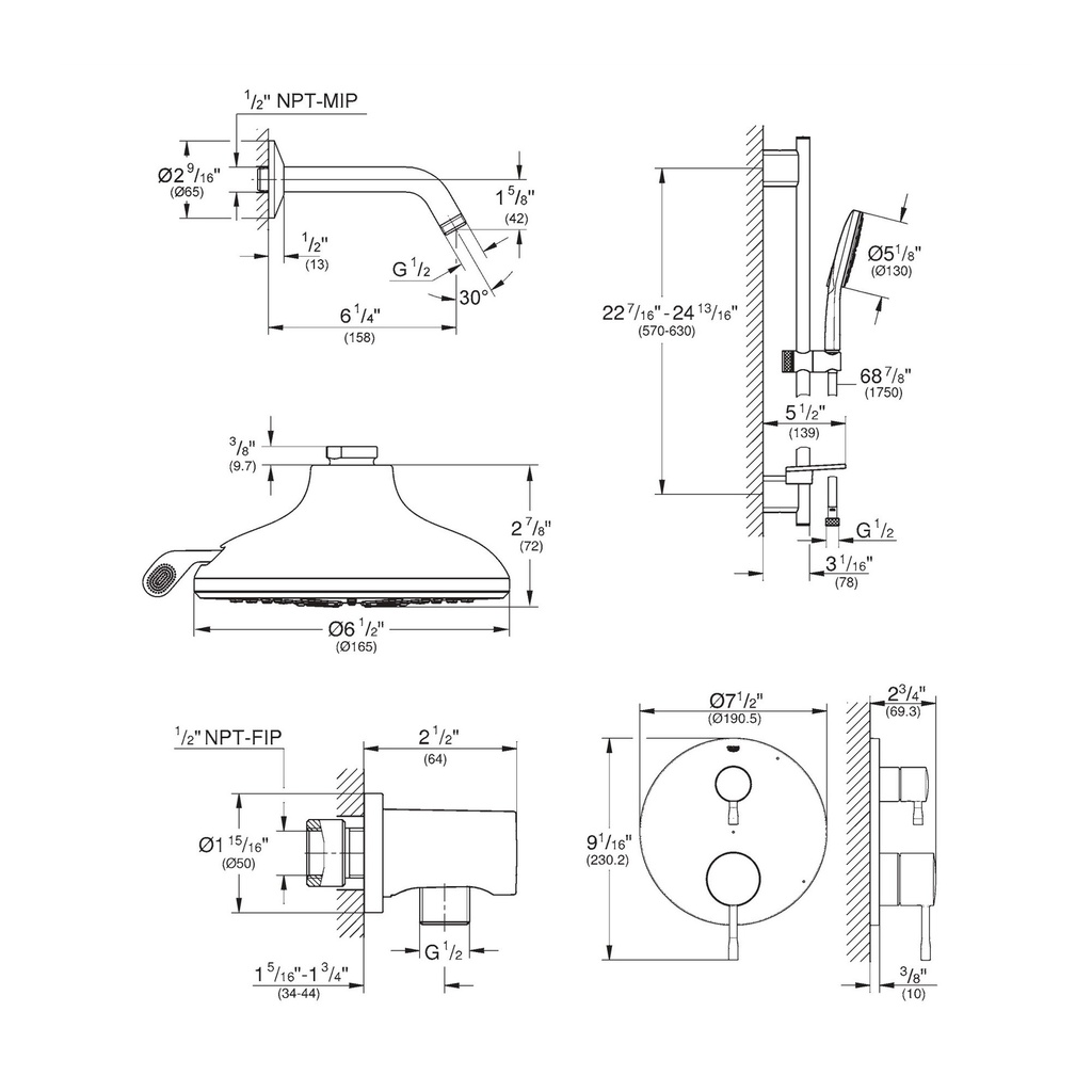 Grohe 29431GN0 Timeless PBV Shower Set 1.75Gpm Us Brushed Cool Sunrise