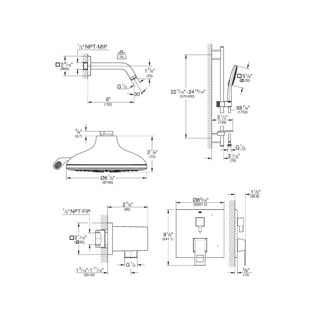 Grohe 29433EN0 Eurocube PBV Shwr Set 1.75Gpm Us Brushed Nickel