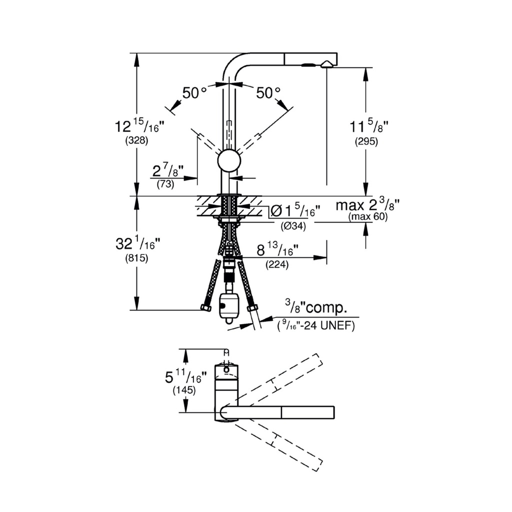 Grohe 30300GN0 Minta Single Handle Pull-Out Kitchen Faucet Dual Spray 6.6 L/Min (1.75 Gpm) Brushed Cool Sunrise