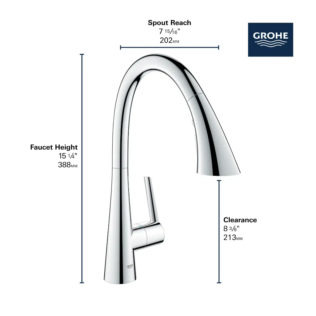 Grohe 30368Gn2 Single Handle Pull Down Triple Spray Bar Faucet  6.6 L/Min (1.75 Gpm) Brushed Cool Sunrise