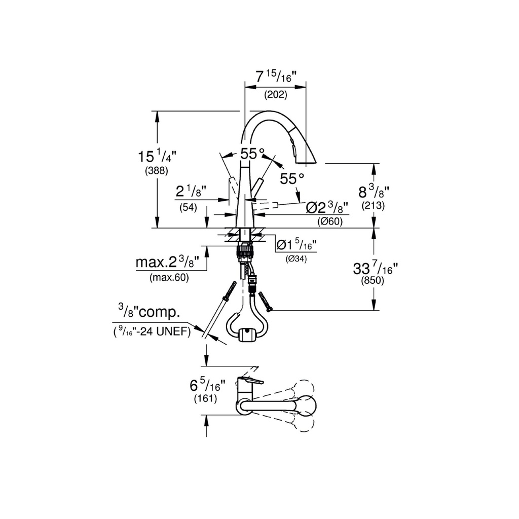 Grohe 30368Gn2 Single Handle Pull Down Triple Spray Bar Faucet  6.6 L/Min (1.75 Gpm) Brushed Cool Sunrise