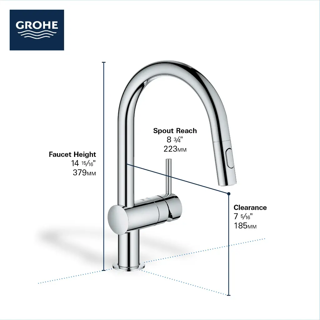 Grohe 313782433 Single Handle Pull Down Kitchen Faucet Dual Spray 6.6 L/Min (1.75 Gpm) Matte Black