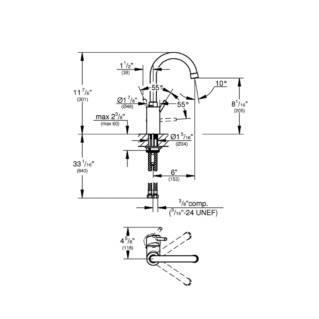Grohe 315182430 Single Handle Pull Down Dual Spray Bar Faucet 6.6 L/Min (1.75 Gpm) Matte Black