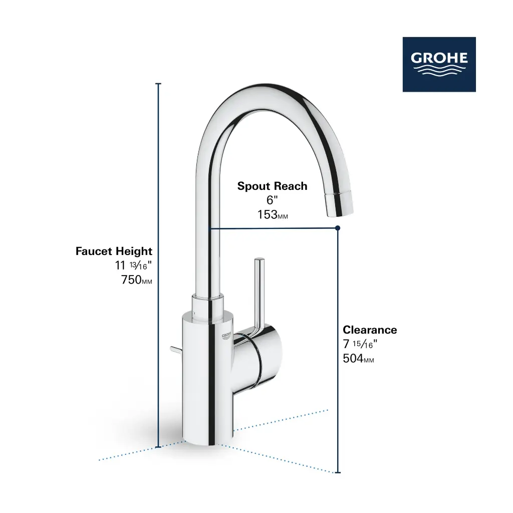 Grohe 32138GN2 Single Hole Single-Handle L-Size Bathroom Faucet 4.5 L/Min (1.2 Gpm) Brushed Cool Sunrise