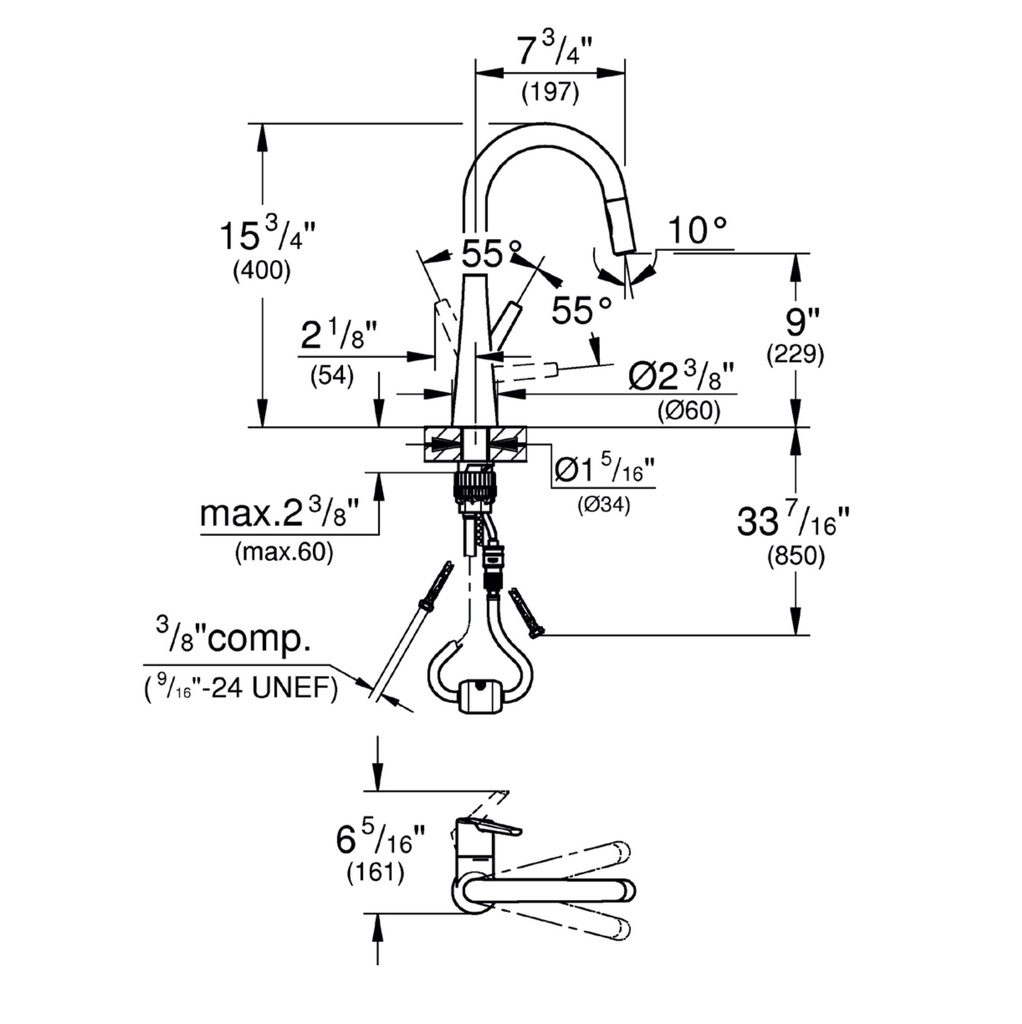 Grohe 322262433 Zedra Dual Spray Pull-Down Kitchen Faucet