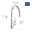 Grohe 32226GN3 Zedra Single Handle Pull Down Kitchen Faucet Dual Spray 6.6 L/Min (1.75 Gpm) Brushed Cool Sunrise