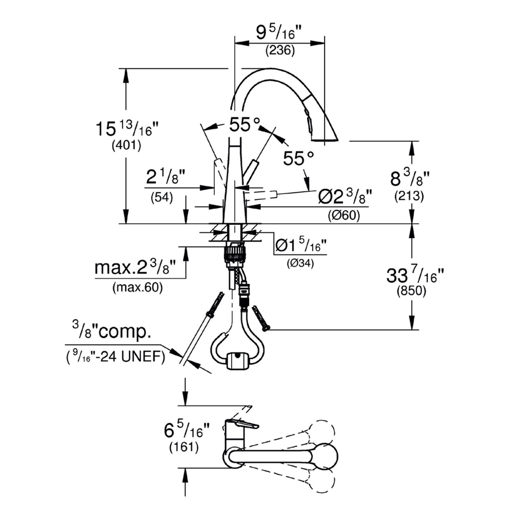 Grohe 322982433 Zedra Triple Spray Pull-Down Kitchen Faucet Matte Black