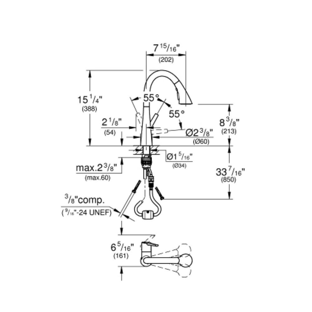 Grohe 30368DC2 Ladylux L2 Prep Sink Three Spray Pull Down Kitchen Faucet SuperSteel 5