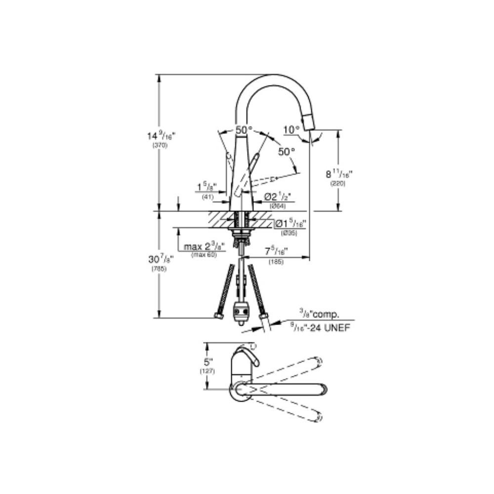 Grohe 32283DC3 Ladylux L2 Prep Sink Dual Spray Pull Down Kitchen Faucet SuperSteel 5