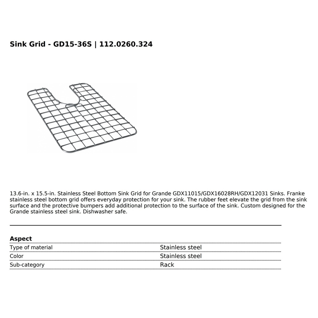 Franke GD15-36S Bottom Grid Grande