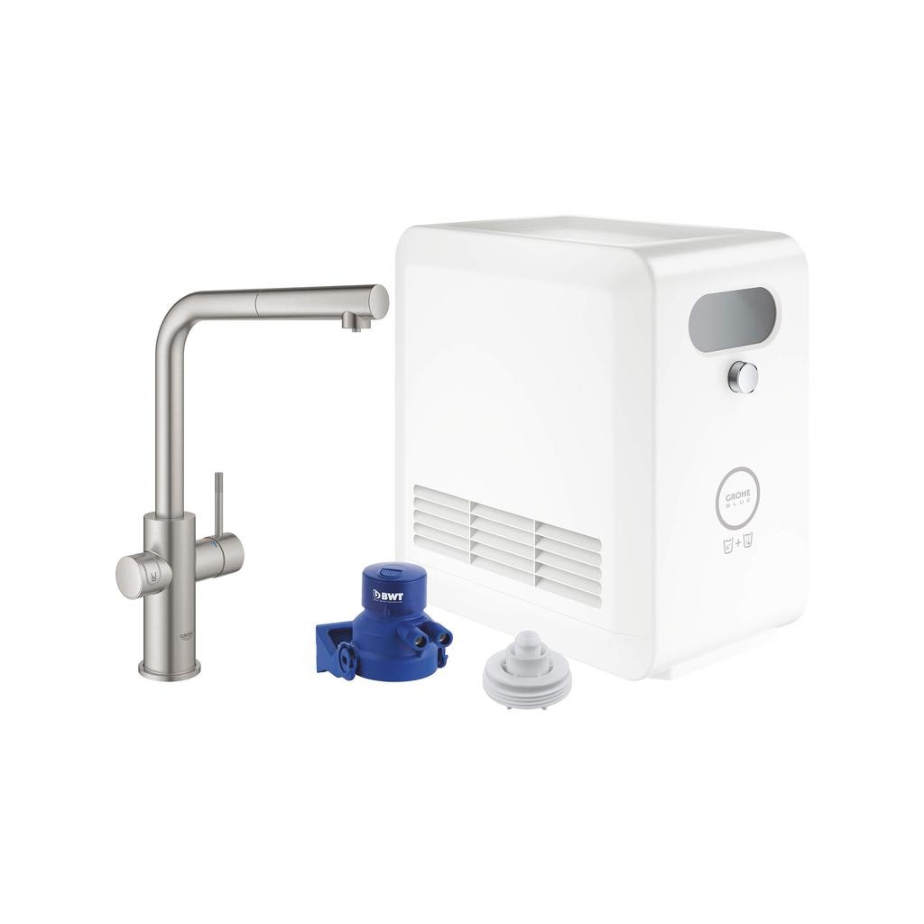 Grohe 31608DC2 Blue Pull Out Faucet With Chilled Sparkling Water SuperSteel 1