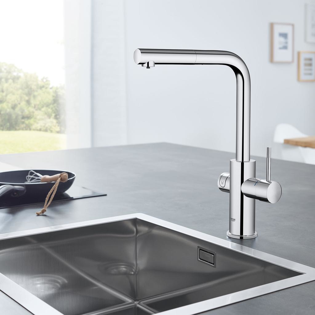 Grohe 31608DC2 Blue Pull Out Faucet With Chilled Sparkling Water SuperSteel 4