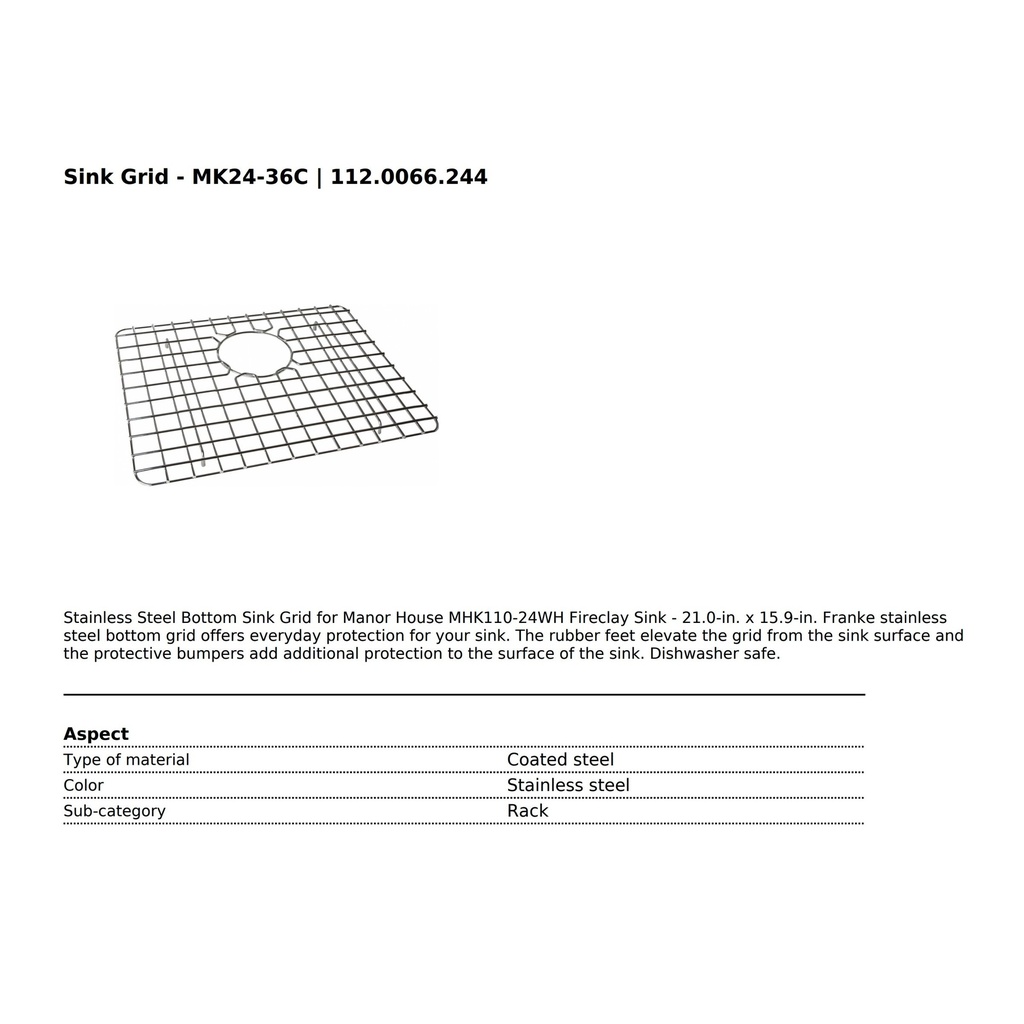 Franke MK24-36C Bottom Grid Coated For Fireclay Sink