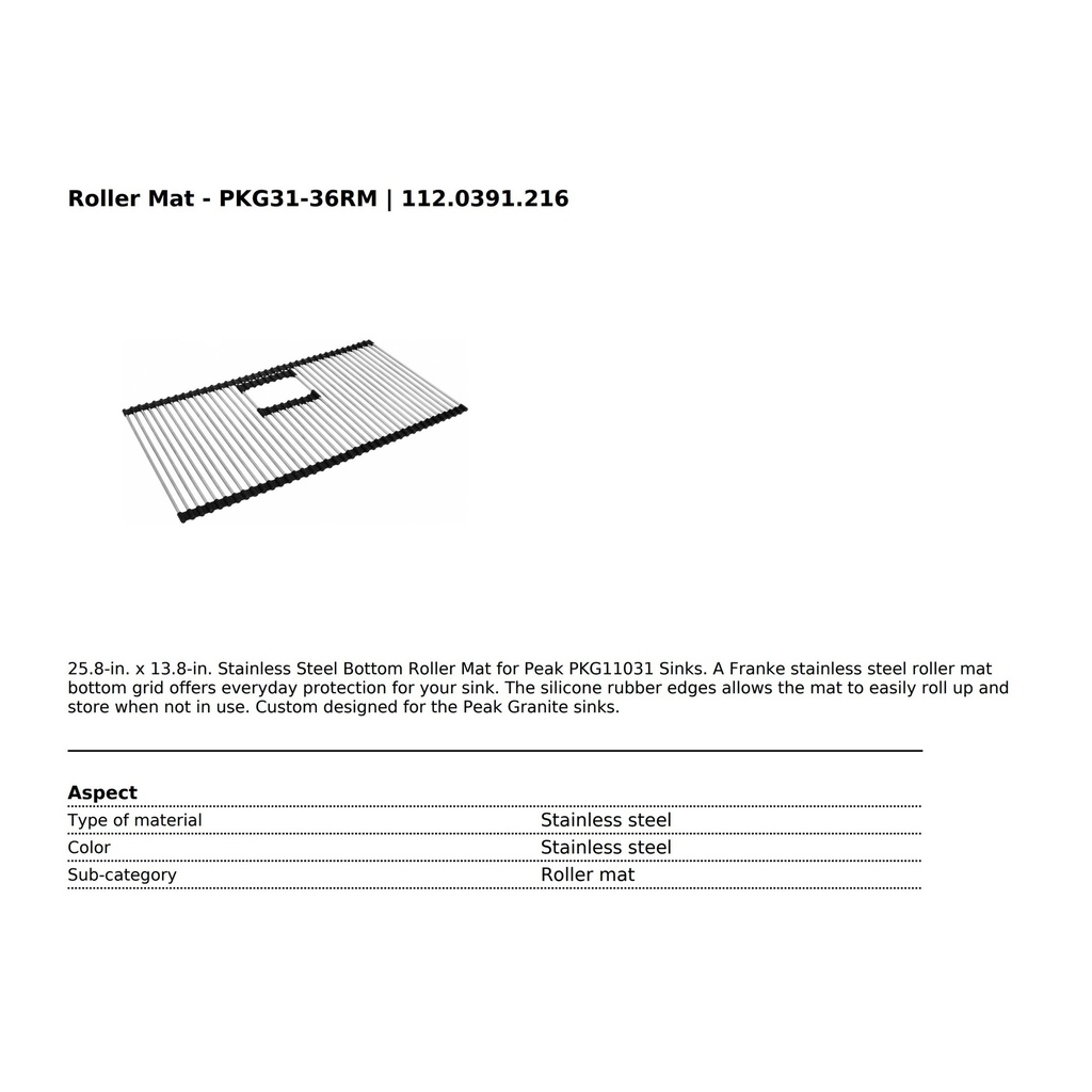 Franke PKG31-36RM Roller Mat Peak Granite