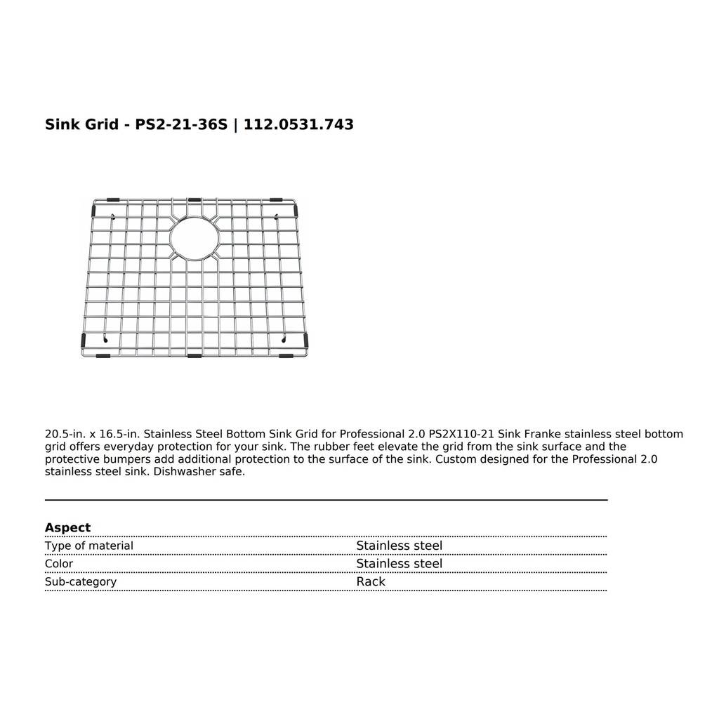 Franke PS2-21-36S Bottom Grid Ss Professional Series 2.0