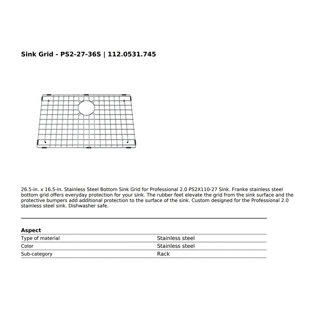 Franke PS2-27-36S Bottom Grid Ss Professional Series 2.0
