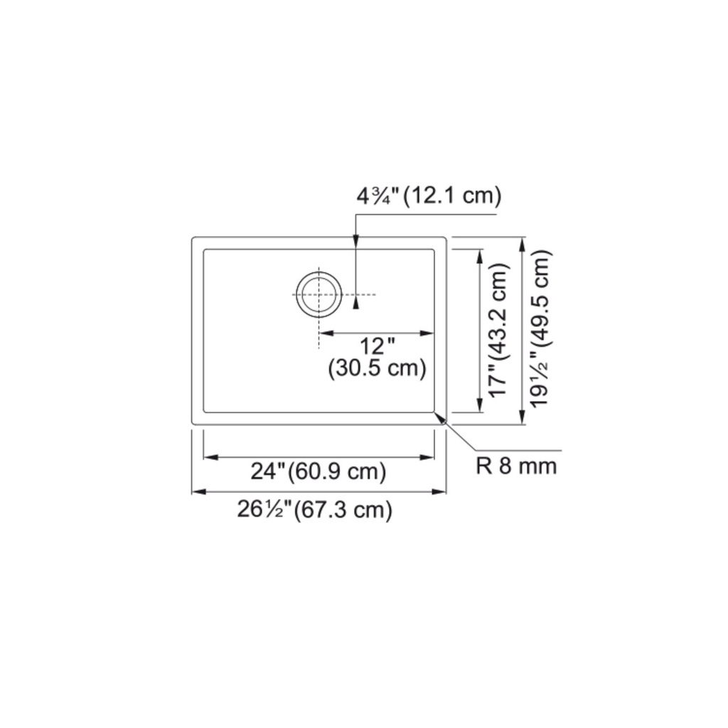 Franke PS2X110-24-12-CA Professional Series 2.0 Single Laundry Sink. 8 Mm Radius