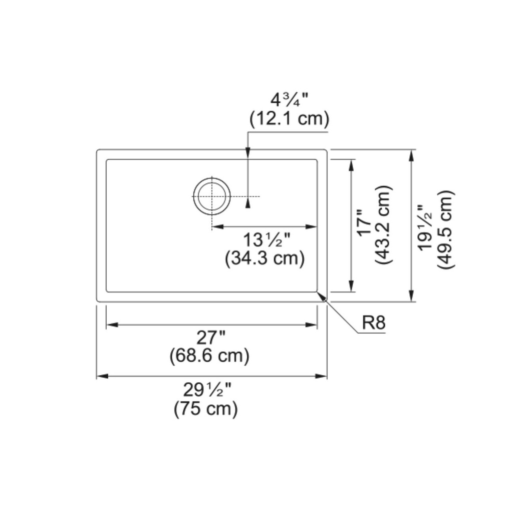 Franke PS2X110-27-CA Professional Series 2.0 Single Sink. 8 Mm Radius Inlcuded Accessories