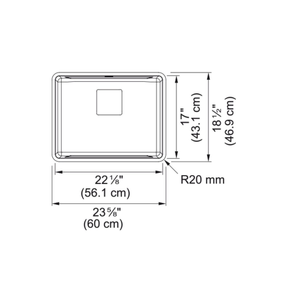 Franke PTX110-22-CA Pescara Sink 18 Ga 17X22 1/8 Single 20 Mm Corners
