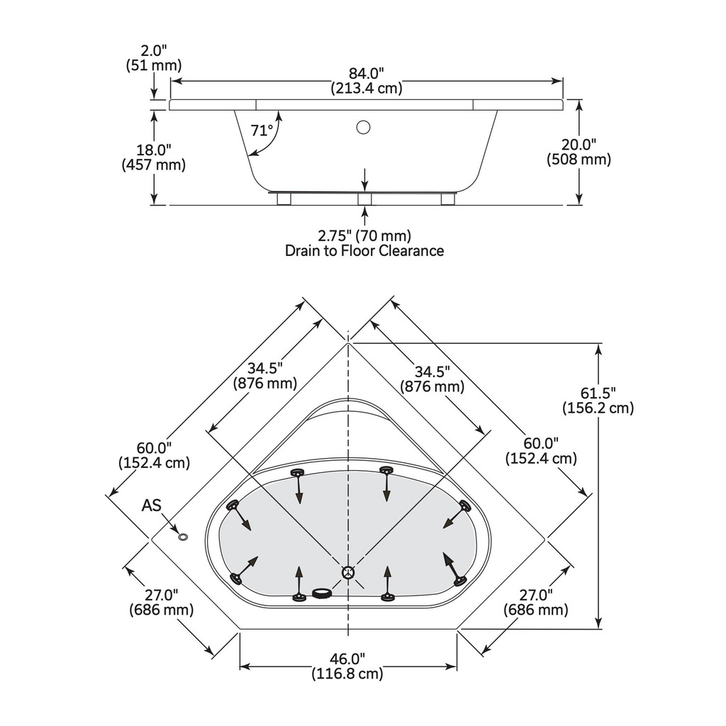 Mirolin SO606AWR1 White Soho 1 Corner Whirlpool (RH motor)