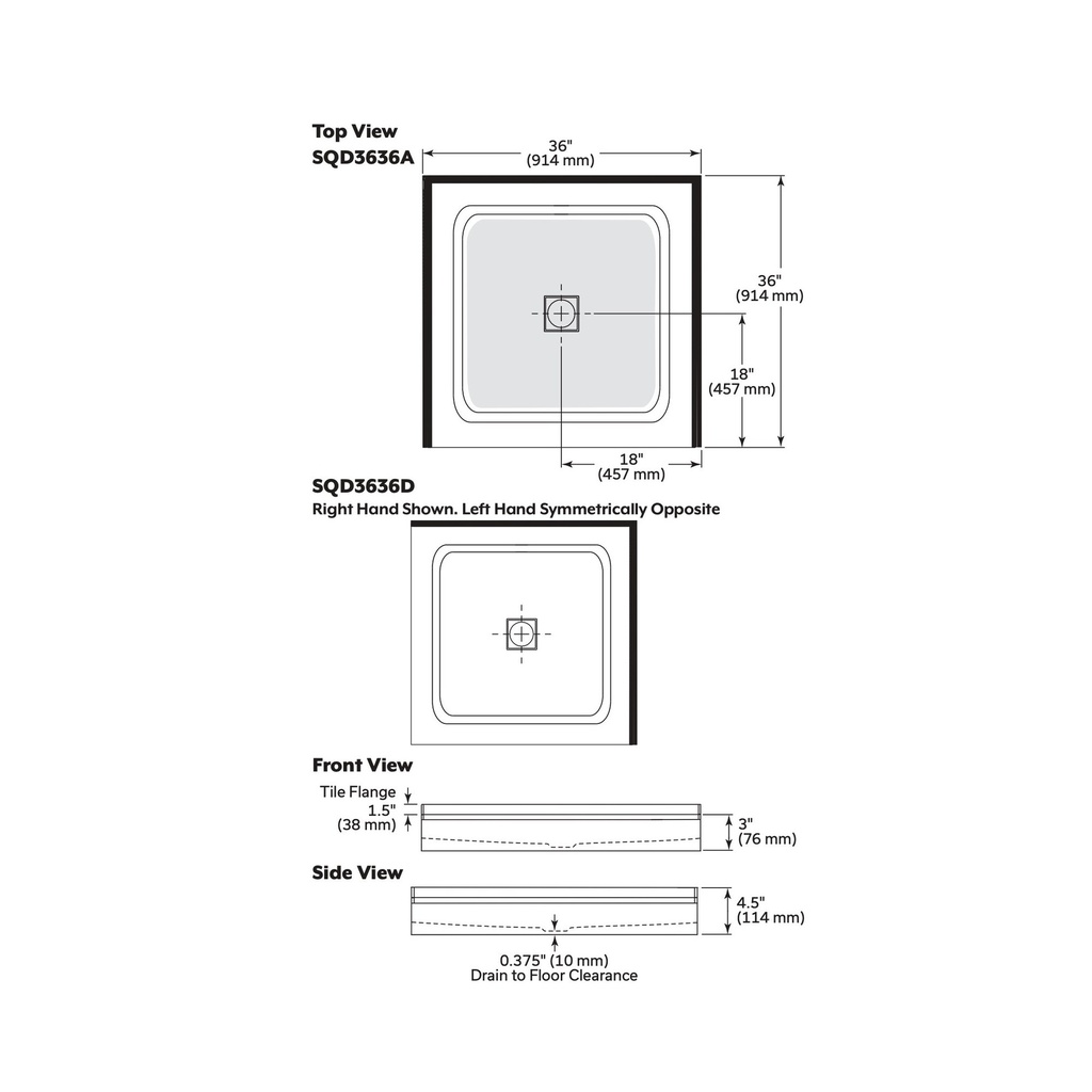 Mirolin SQD3636A1 White Strada 36" SQD Alcove Base