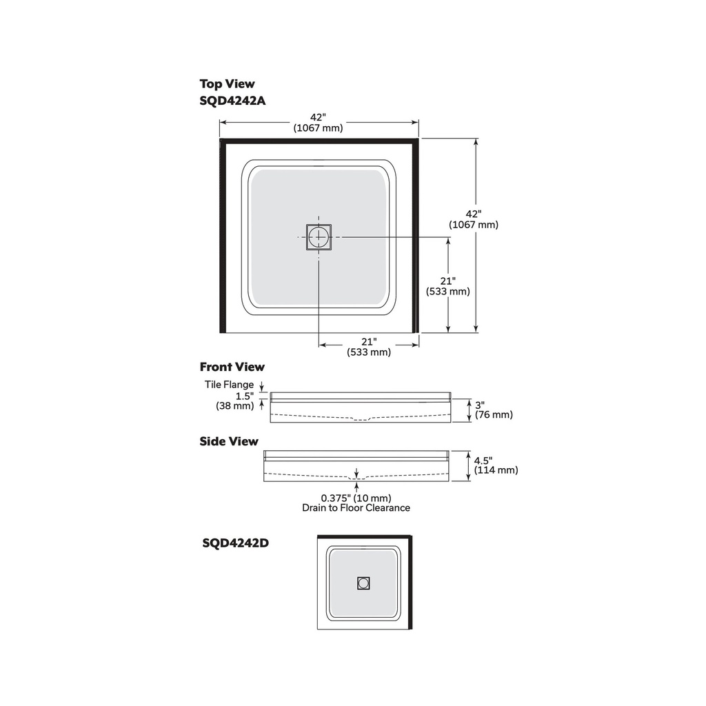 Mirolin SQD4242A1 White Strada 42" SQD Alcove Base