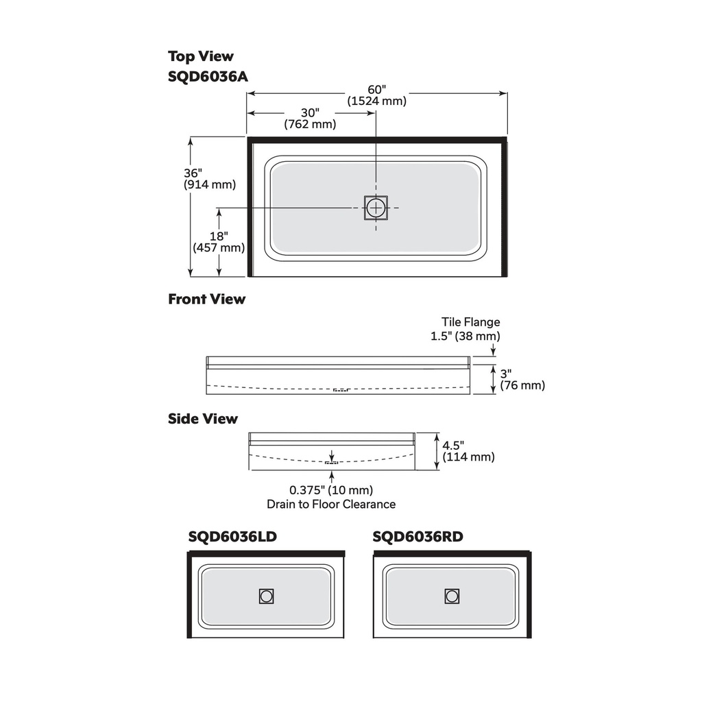Mirolin SQD6036A1 White Strada 60" Sqd Alcove Base