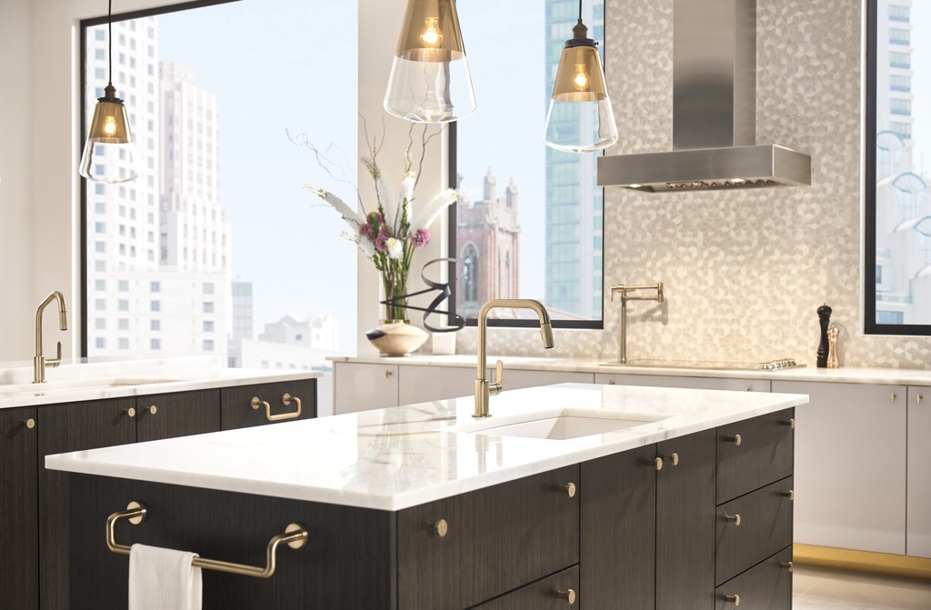 Brizo 63064LF Litze Pull Down Angled Spout Kitchen Faucet Luxe Gold
