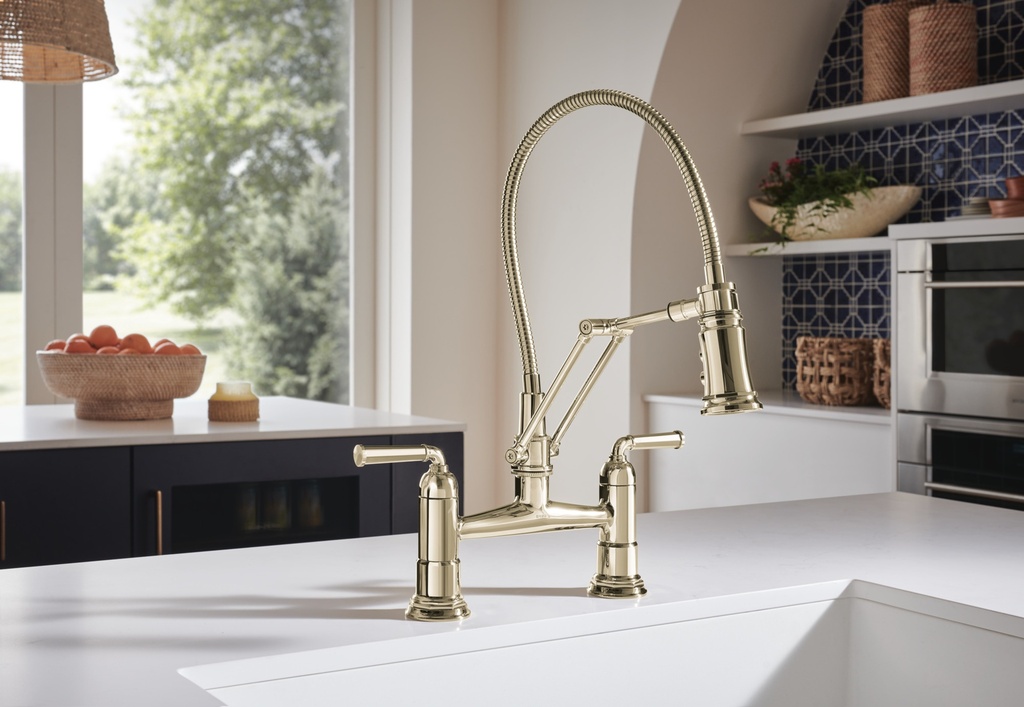 Brizo 62174LF Rook Bridge Faucet With Finished Hose Luxe Steel