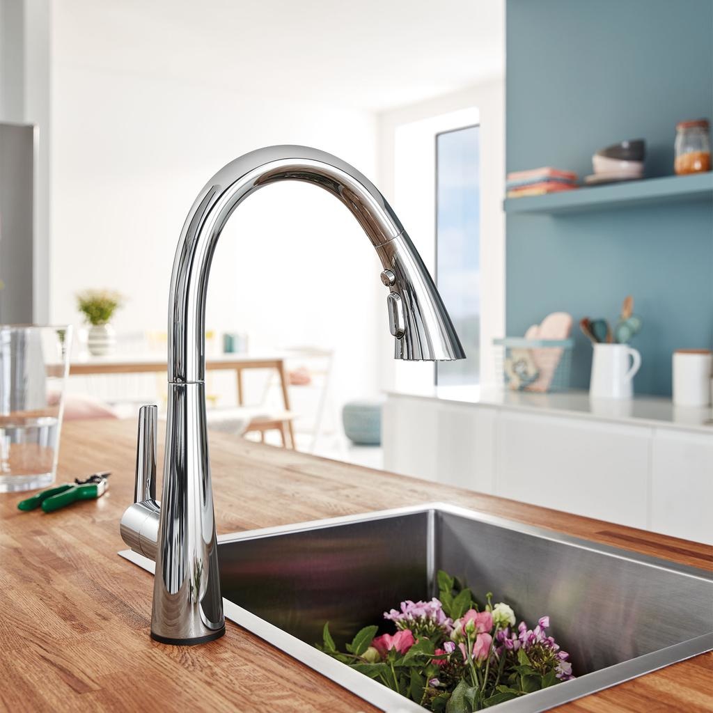 Grohe 30368002 Ladylux L2 Prep Sink Three Spray Pull Down Kitchen Faucet Chrome 4