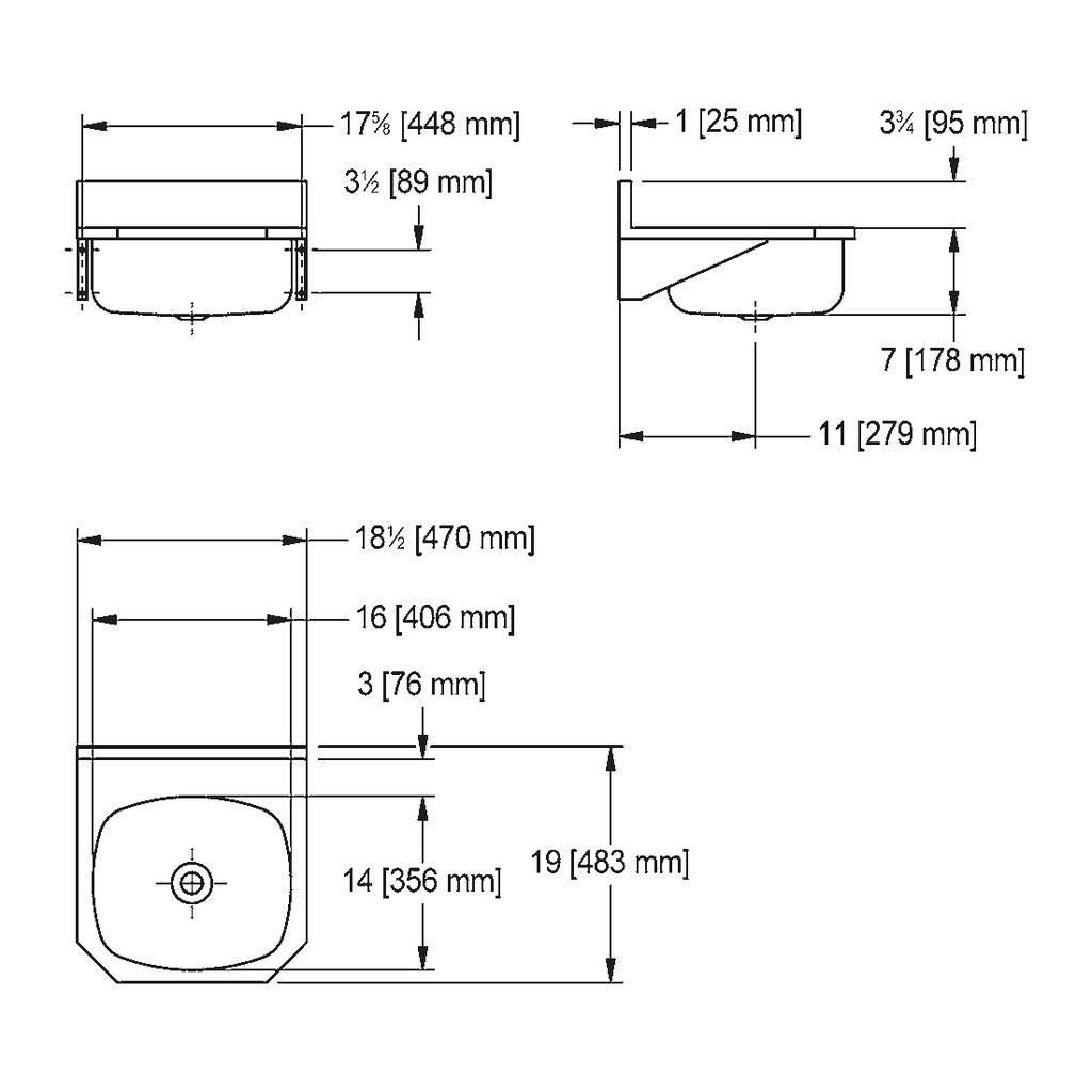 Franke WHB1819-316-3 Wall Hung Wash Basin 18Ga 1.5 Inch Waste T316