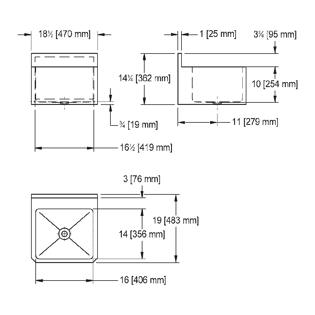 Franke WHBS181910-3 Wall Hung Wash Basin 18Ga