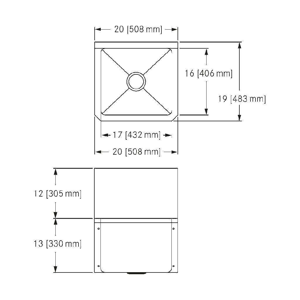 Franke WSS6713-2 Wall Hung Wash Basin 14Ga 2 Hole