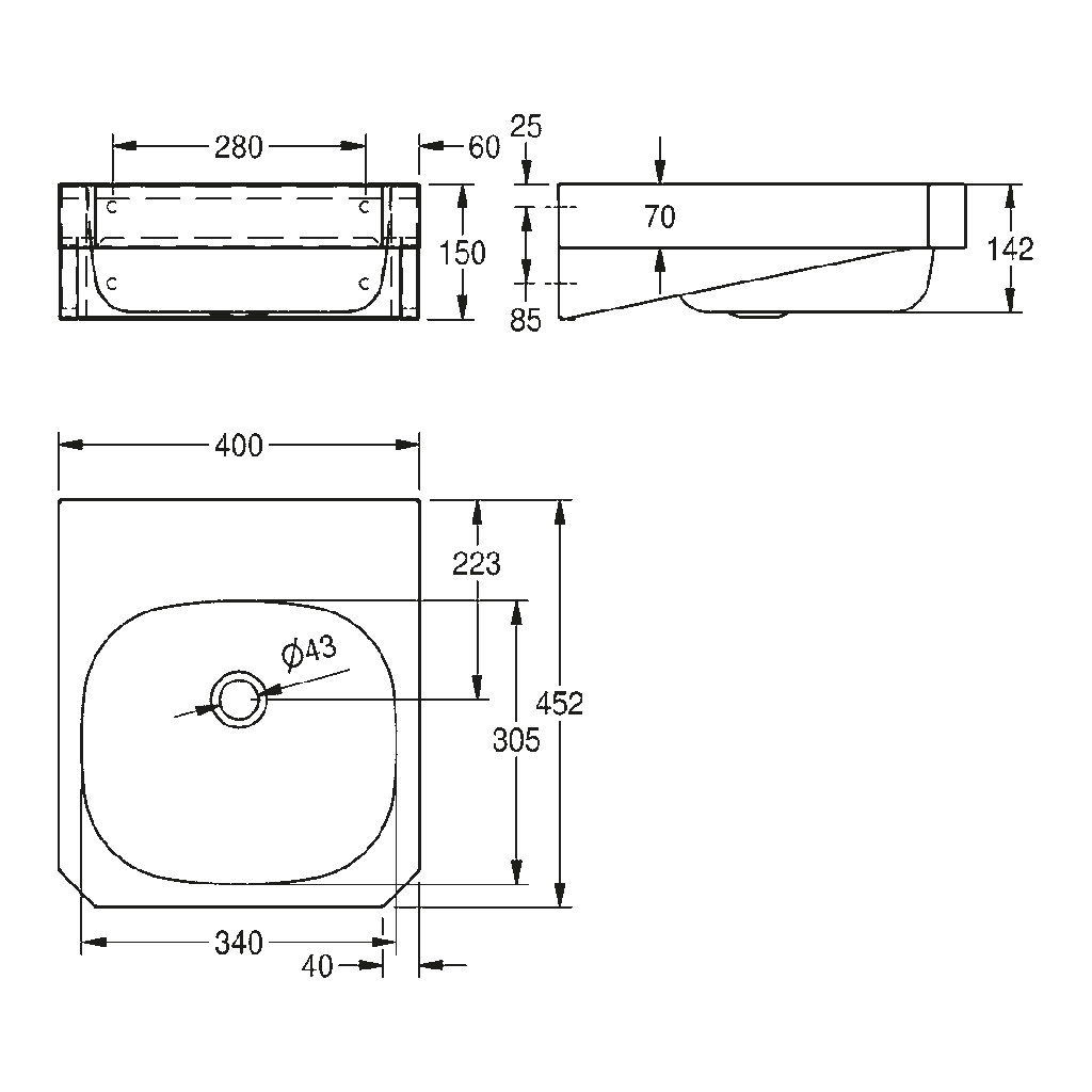 Franke WT400C-7 Wall Hung Wash Basin 19Ga